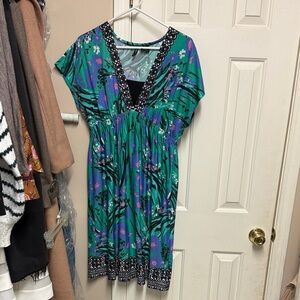 New Directions Green and Purple Floral Mini Dress